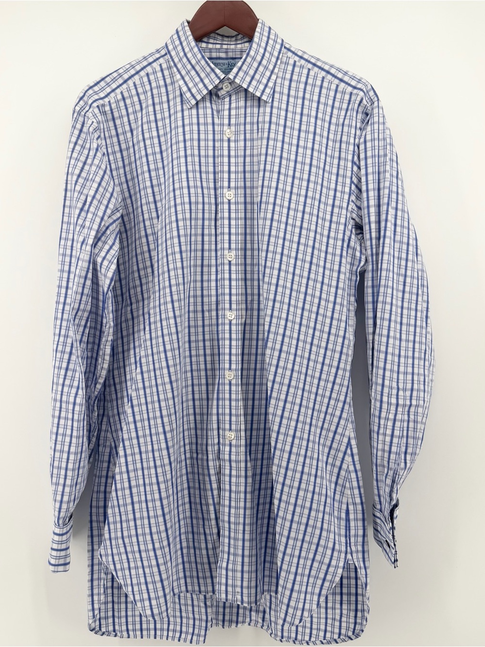 Hilditch & Key London Blue Check French Cuff Luxury Dress Shirt 16 41cm Slim